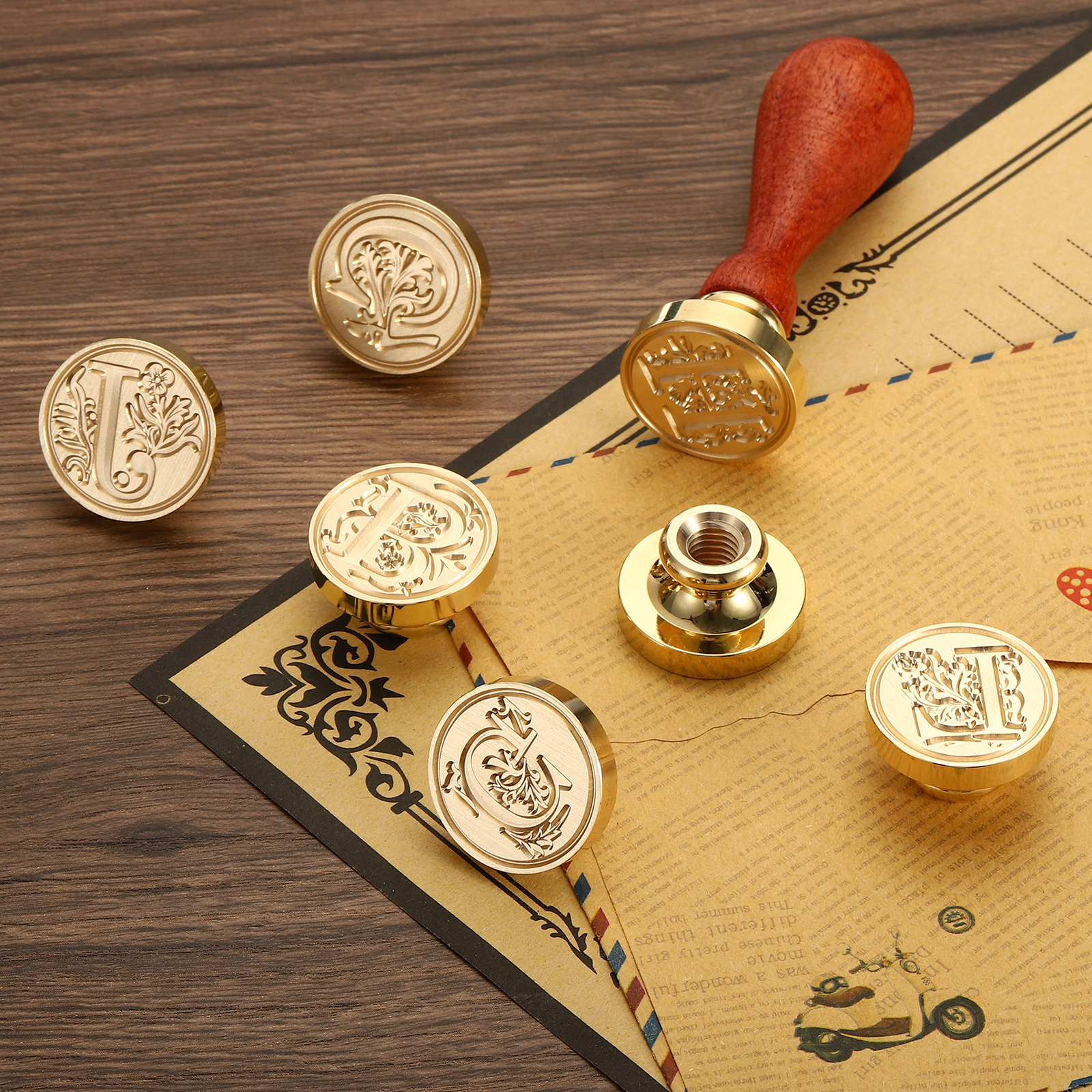 Uxcell Alphabet V Wax Seal Stamp Initial Letter Sealing Wax Stamp Classic  Retro Brass Head 